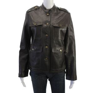 Nicola Berti Women Military Jacket Brown High Neck Long Sleeve Button Size M